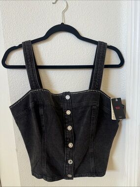 Levi's light Black Denim Button-Front Corset Tank with Stud Detail